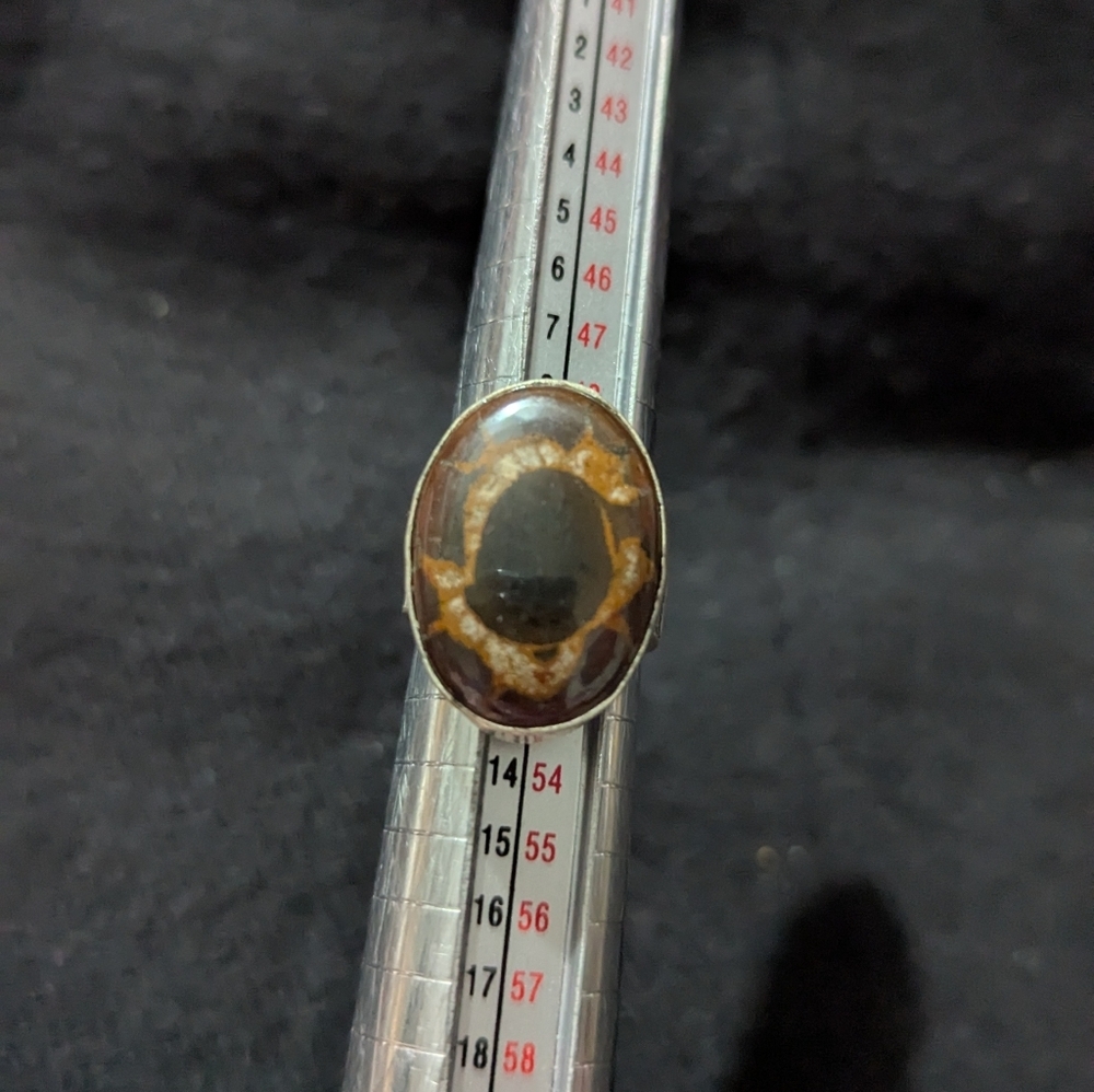 Sterling Silver Brown Septarian Gemstone Oval Statement Ring - Size 6 - Picture 7 of 7